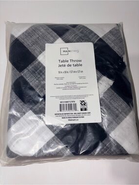 Mainstays Buffalo Plaid Cotton Table Throw 50x50 Black White NWT